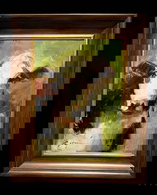 Chinese Artist Ray Simonini Oil on Canvas Cow Painting: Chinese Artist Ray Simonini Oil on Canvas Cow Painting. Born in 1981 Simonini was born in China and used comic books as his source of inspiration. This is cow face painting with plenty of personality.