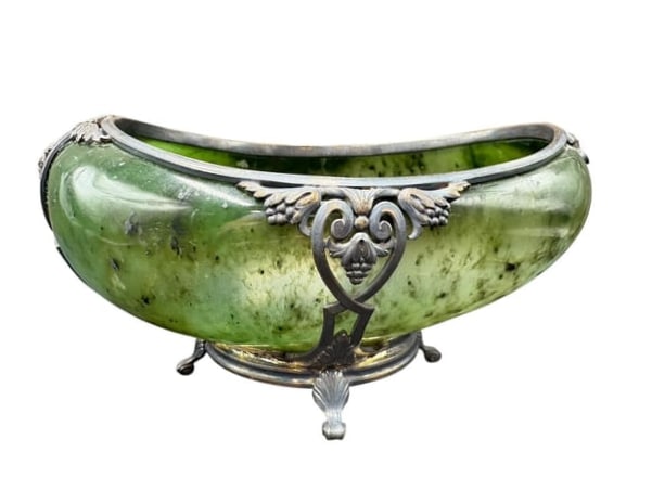 Vintage Chinese Spinach Jade Bowl in Victorian Mount (1 of 12)