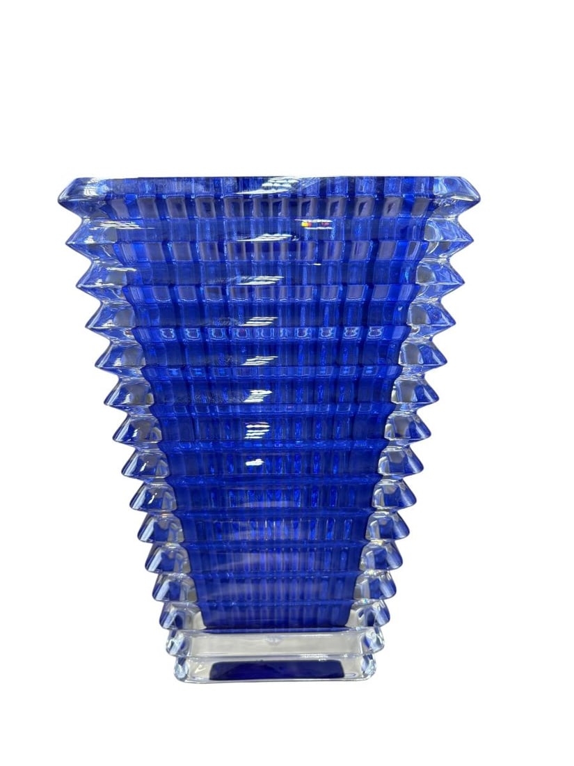 Baccarat French Art Glass EYE Blue Rectangular 8"  Vase (1 of 17)