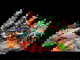 Lot of 12 Christopher Radko Oversized Assorted Glass Ornament's: Lot of 12 Christopher Radko Oversized Assorted Glass Ornament's. Beautiful lot of large RADKO sugar glitter ornaments: 2 -8" x 4" fish in greens & orange; 5" Bear & Cub; 2- 9.5' x 5" Santa Claus; 6" H