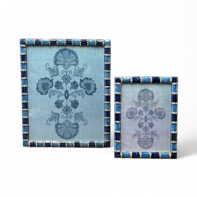Jay Strongwater Blue Enamel Striped with Jewels Matching Photo Frames 8x10 & 5x7 (1 of 14)