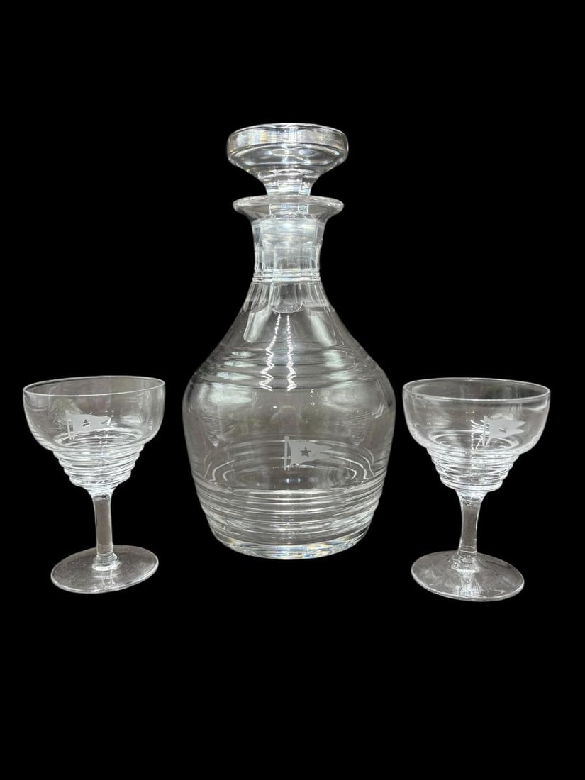Antique White Star OceanLiner Stuart Crystal Decanter with 2 Goblets (1 of 16)