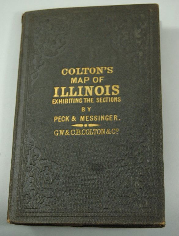 G. W. and C. B. Colton Pocket Map: G. W. and C. B. Colton "New Sectional Map of the State of Illinois, New York 1866" hand colored engraved folding pocket map. Torn from the case with the mounted portion of the map remaining with the c