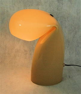 Luciano Vistosi for Murano Lamp: Luciano Vistosi for Murano Mid-century folded glass lamp. Cased glass in cream color. Affixed paper labels, 14" H, good condition.