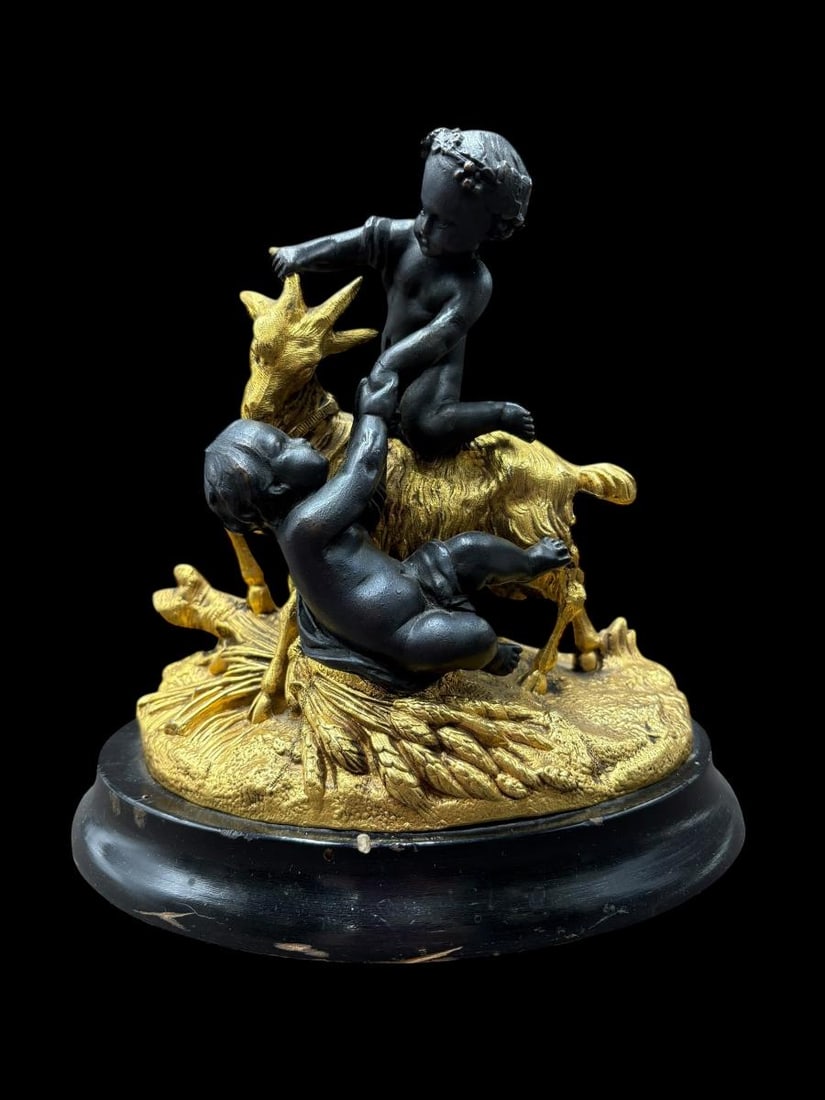 Lovely French Bronze and Gilt Sculpture - Cherubs Playing with Goat - Attr:Clodion, Claude Michel (1 of 13)