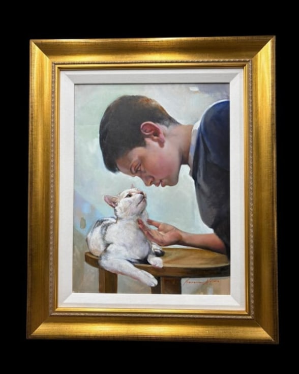 "Cat & the Boy" Oil Painting signed by Italian Artist Francesca Strino (1 of 20)
