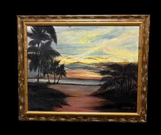 FL Highwayman Sam Newton Beautiful Palm Tree Waterside Sunset Art (1 of 19)