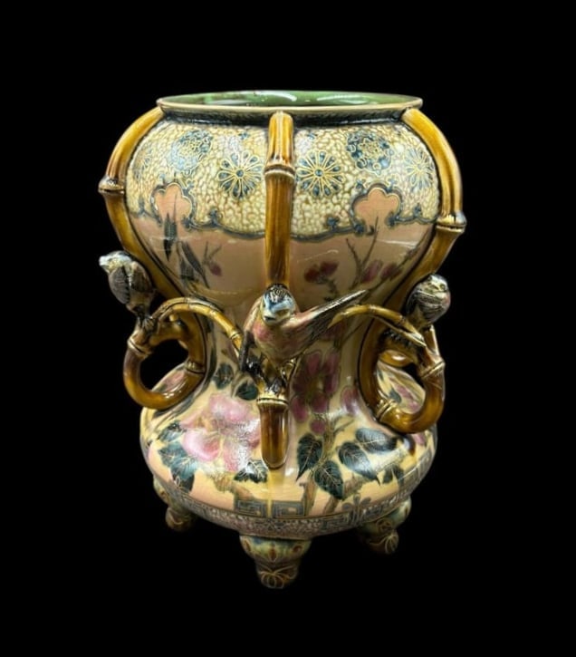 Large Zsolnay Chinoiserie Motif Hand Painted Vase with Birds & Flowers (1 of 20)