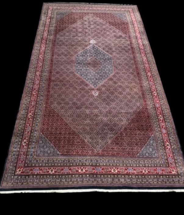 16' X 29' Fully Restored & Bound Bijar Area Rug with Diamond Center: 16' X 29' Fully Restored & Binded Bijar Area Rug with Diamond Center. This is a Bijar handmade in Iran rug, Circa 1970-80. Measures 16' (192") W x 29' 348" and weighs 366 lbs. Rolled measurements are
