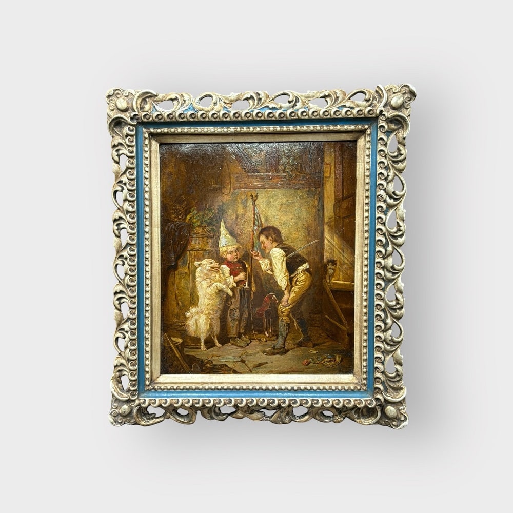 Antique Oil Painting on Board with Children and Dog - After Carl Boker (1 of 15)