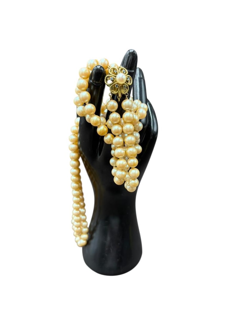 12" Drop Vintage Double Strand 6mm Pearl Necklace with 14k Gold Clasp (1 of 10)