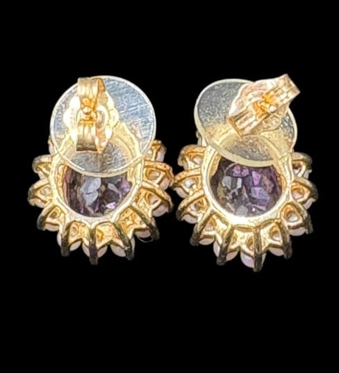 Pearl Choker Necklace with Matching Earrings 14k Gold and Amethyst Stones - 11