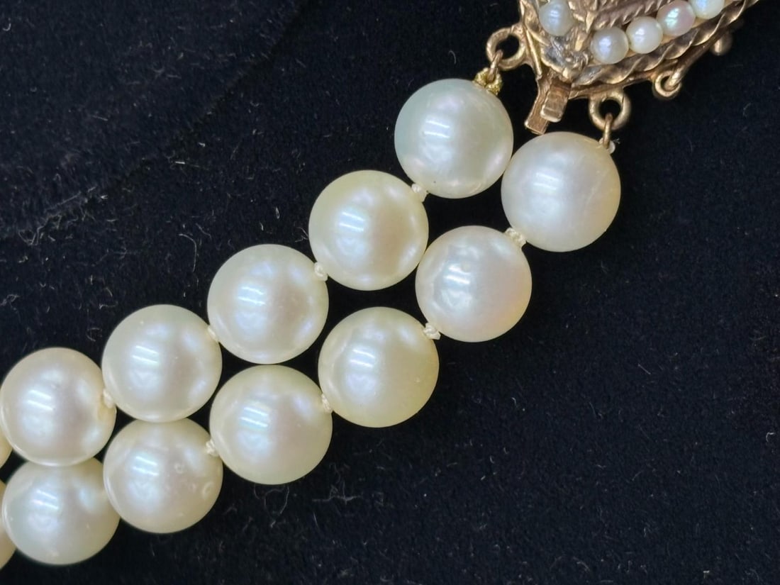 Pearl Choker Necklace with Matching Earrings 14k Gold and Amethyst Stones - 4