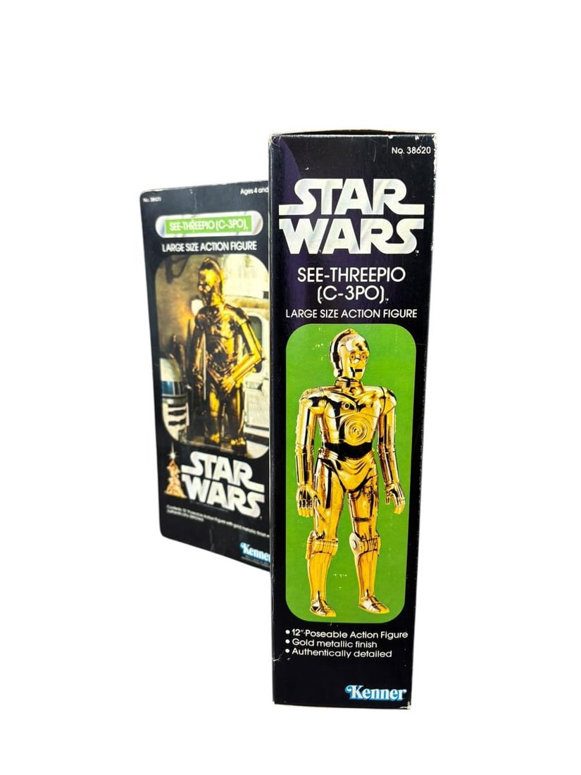 1977-78 Estate Lot of 2 STAR WARS Large Size Action Figure "Chewbacca" & "C-3PO" in boxes - 12