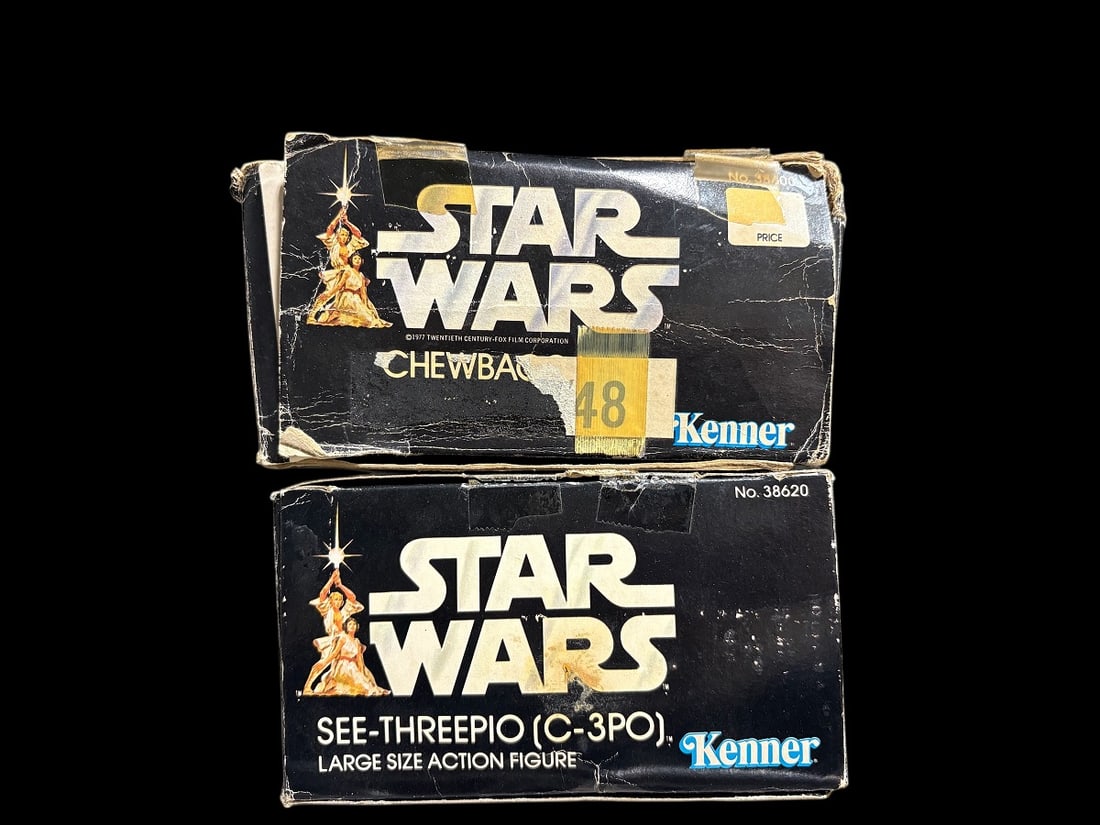 1977-78 Estate Lot of 2 STAR WARS Large Size Action Figure "Chewbacca" & "C-3PO" in boxes - 14