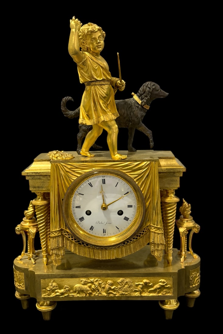 French Empire Period Gilt Bronze Figural Mantel Clock, Paris France - Dubuc Jeune (1 of 20)