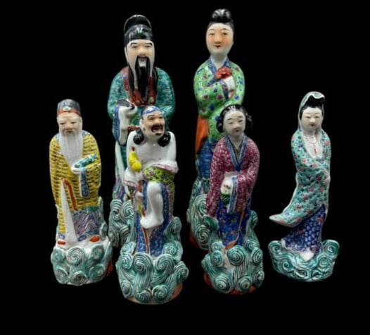 Estate Lot of 6 Chinese Glazed Porcelain Qing Dynasty Figures 1880-1930's (1 of 16)