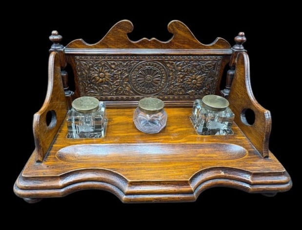 Antique White Star Line Ship "Majestic" Wood Inkwell Desk Stand (1 of 18)