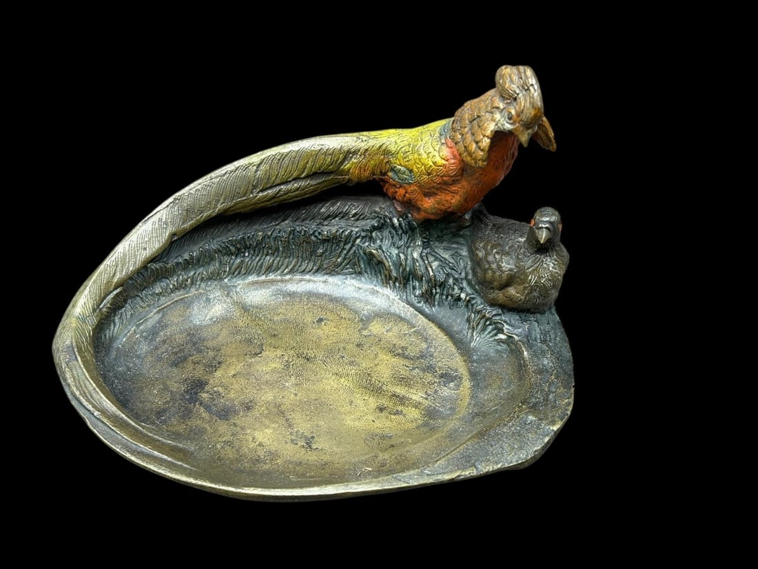 Estate Lot of 5 Antique Chinese & Bronze: Box, Bottle, Tray, Vase & Leather Wallet - 11