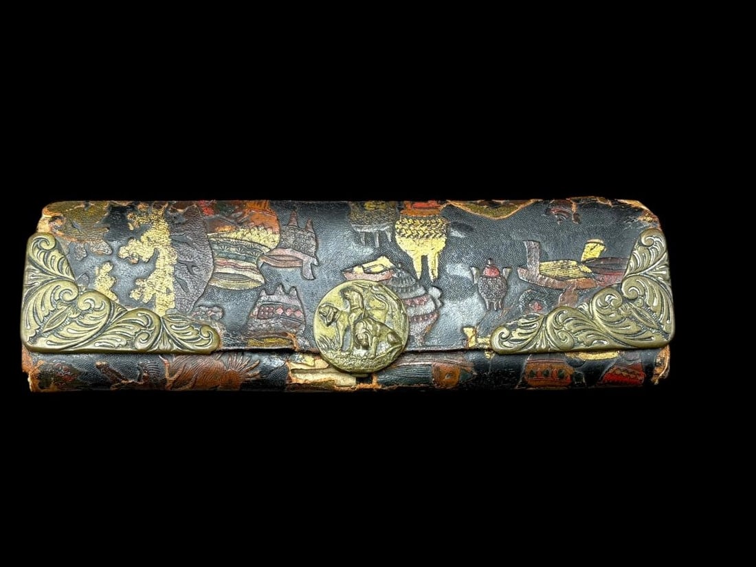 Estate Lot of 5 Antique Chinese & Bronze: Box, Bottle, Tray, Vase & Leather Wallet - 18