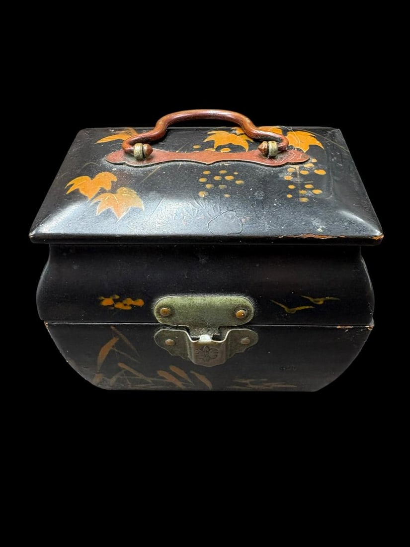 Estate Lot of 5 Antique Chinese & Bronze: Box, Bottle, Tray, Vase & Leather Wallet - 2