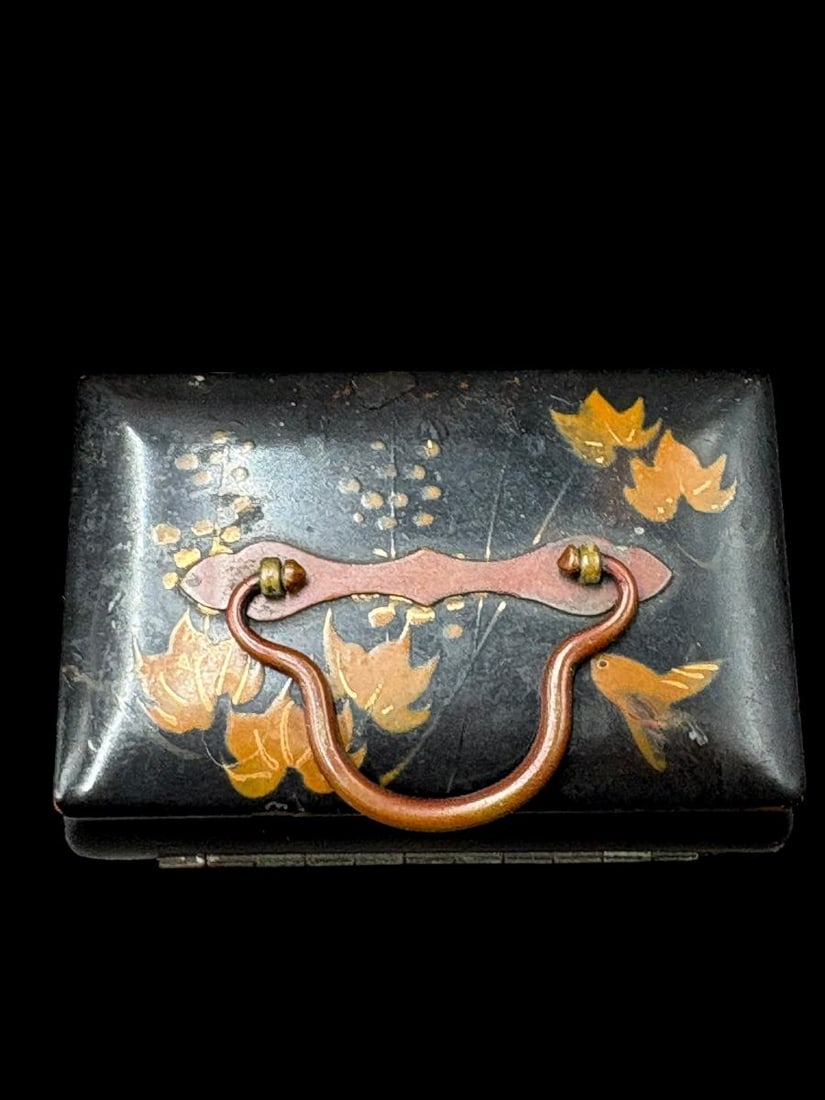 Estate Lot of 5 Antique Chinese & Bronze: Box, Bottle, Tray, Vase & Leather Wallet - 3