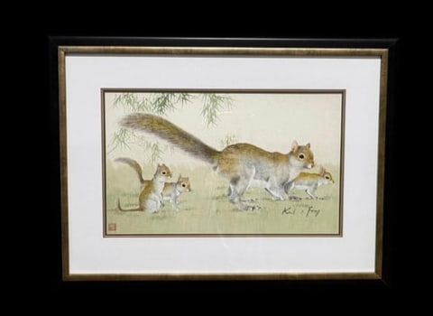 Karl Feng Original Watercolor on Silk & Rice Paper "The Squirrel Family" (1 of 11)