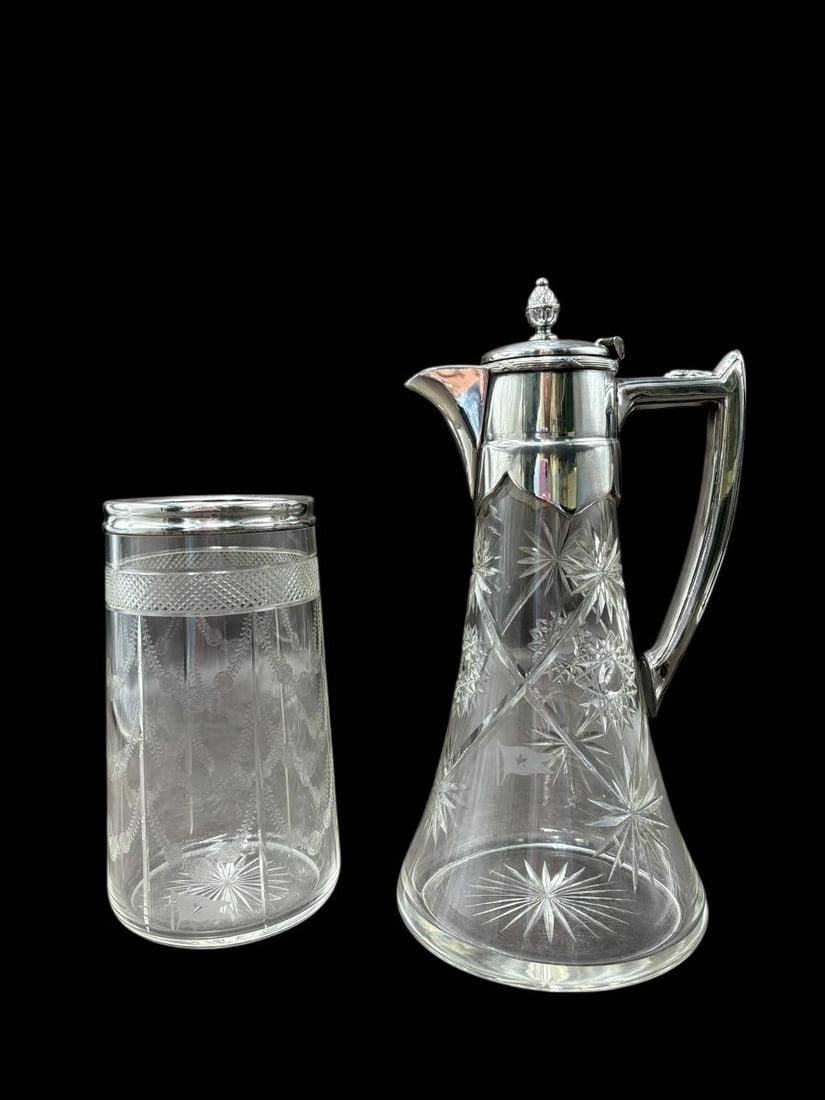 White Star Line 1913 Sterling Silver Rimmed Glass Vase & Silver Plate Claret Decanter Jug (1 of 16)