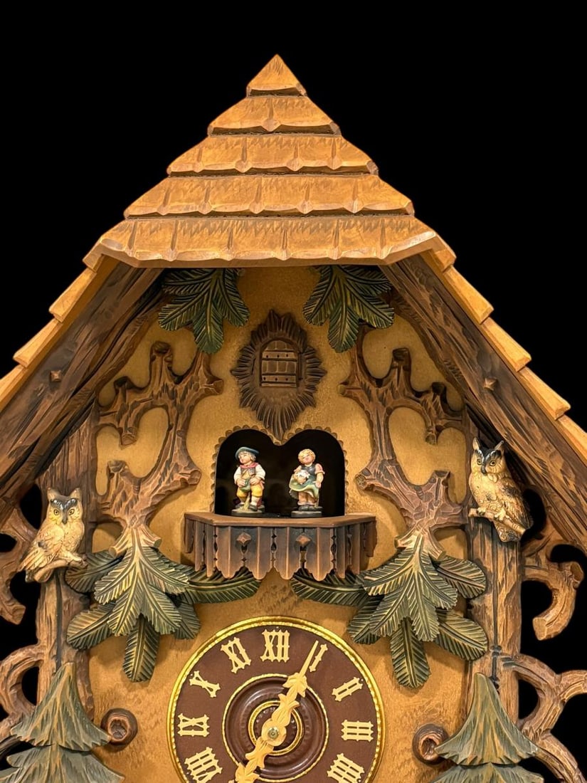 Large Black Forest German Carved 8 Day Musical Cuckoo Clock - Boy & Horses - 2
