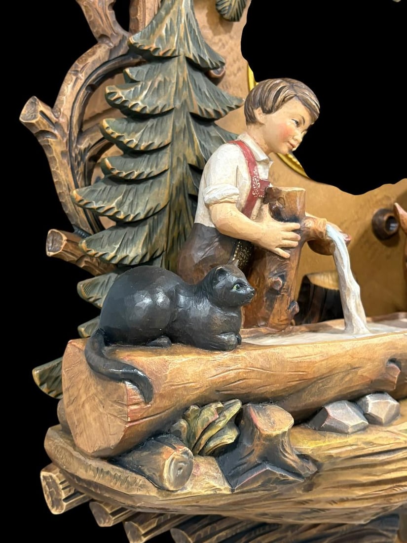 Large Black Forest German Carved 8 Day Musical Cuckoo Clock - Boy & Horses - 8