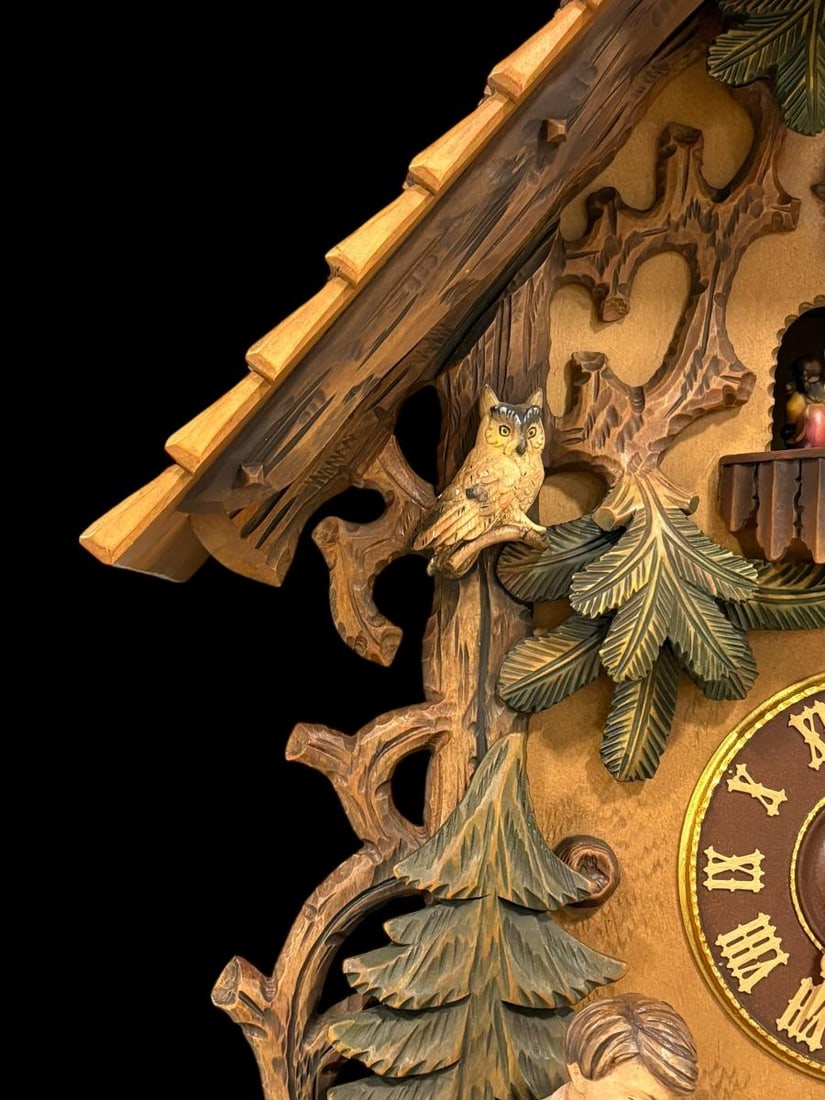 Large Black Forest German Carved 8 Day Musical Cuckoo Clock - Boy & Horses - 9