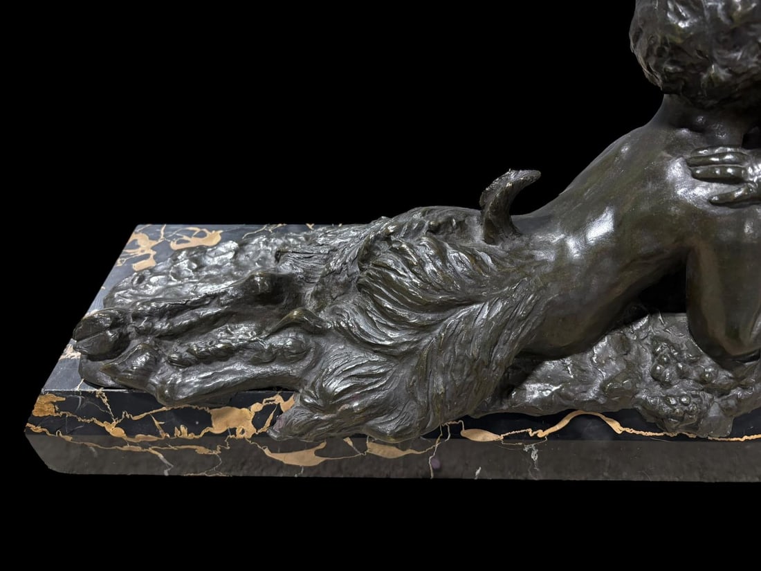 Emmanuel Fremiet Bronze on Marble - Pan & Child - 12
