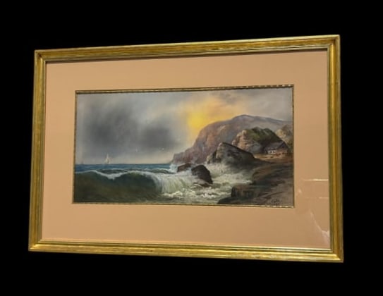Gold Framed Beach Landscape Pastel Painting - John W. Clarke 1892: Gold Framed Beach Landscape Pastel signed J. W. Clarke 1892. The artist J.W. Clarke (John W. Clarke, 1862-1940) was born in London, England, but moved to Canada as a child and later settled in