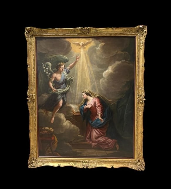 Guercino (follower of)- The Annunciation Italian Baroque Religious Oil Painting: Guercino (follower of)- The Annunciation Italian Baroque Religious Oil Painting . Giovanni Francesco Barbieri Guercino (1591-1666). This art titled "The Annunciation is a stunning Italian late