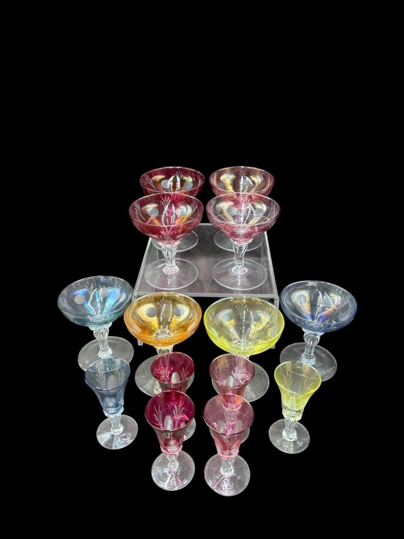 Estate Lot of 14 Cut to Clear Hand Blown Crystal Champagne/Sherbets & Cordials - 2