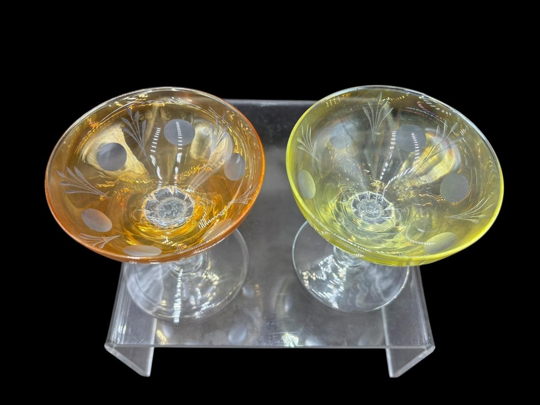 Estate Lot of 14 Cut to Clear Hand Blown Crystal Champagne/Sherbets & Cordials - 8