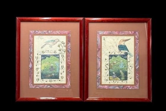 Estate Lot of 4 Vintage Framed Indo Persian Mughal Style Watercolor Paintings - 2