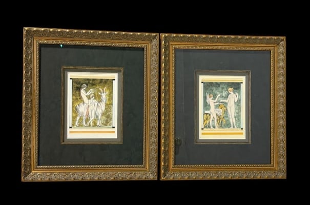 Estate Lot of 2- Hand-Painted Wood Engravings from Plato's "The Banquet" Eros Goat & Offering Neckla (1 of 20)