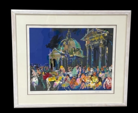 1998 LeRoy Neiman "Piazza Del Popolo" framed Rome Italy, Signed & Numbered Serigraph 182/375: 1998 LeRoy Neiman "Piazza Del Popolo" framed Rome Italy, Signed & Numbered Serigraph 182/375. This is a large framed art by renowned artist LeRoy Neiman, with pops of bright colors in an impressionist