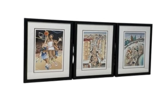 Estate Lot of 3 Yuval Mahler (Israeli) Artist Olympic Games Serigraph Basketball, Cycling & Marathon (1 of 20)