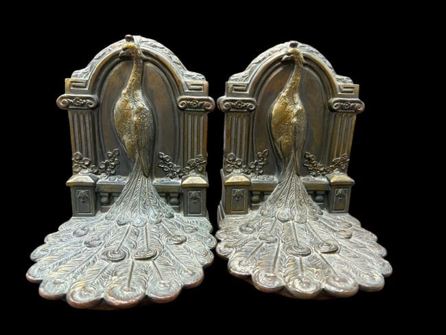 Pair of Art Deco Style Bronze Patina Peacock Bookends (1 of 8)