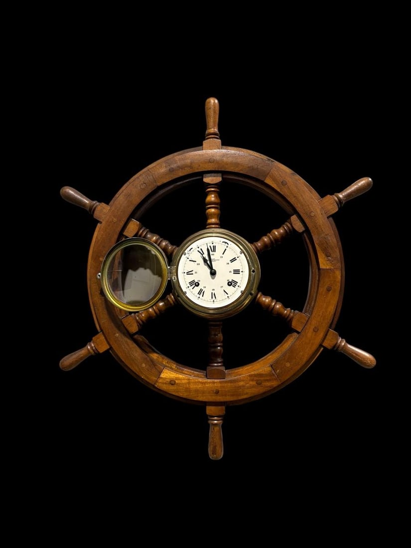 Wempe Chronometerwerke Hamburg Germany 24" Ships Wheel Clock - 2