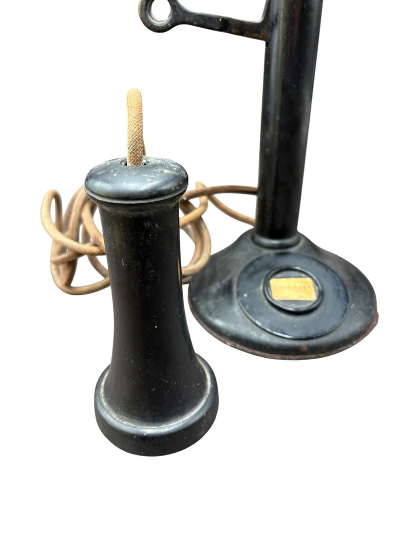 Antique American Bell Company Candlestick Telephone & Telegraph Metal Sign - 3