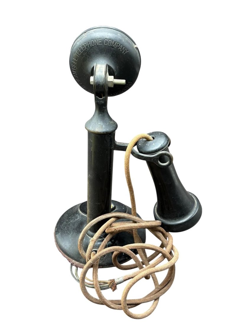 Antique American Bell Company Candlestick Telephone & Telegraph Metal Sign - 7
