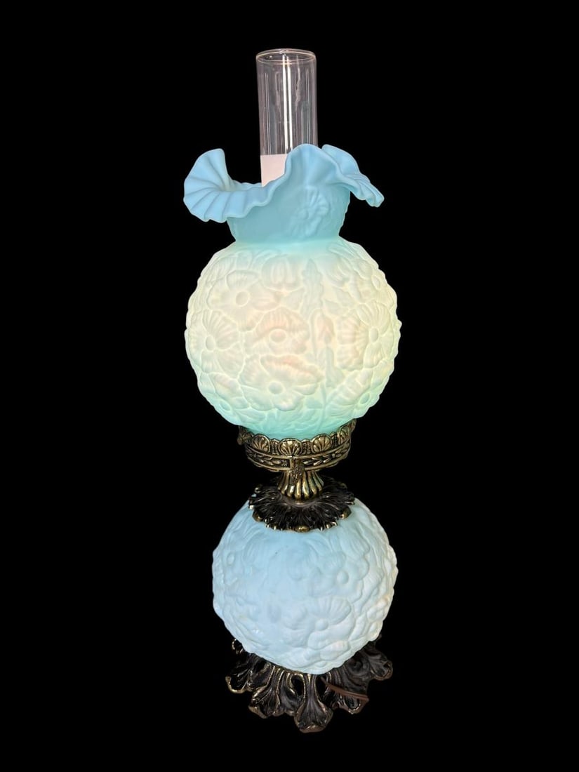 Vintage Fenton "Poppy" Gone With the Wind Blue Table Lamp - 3