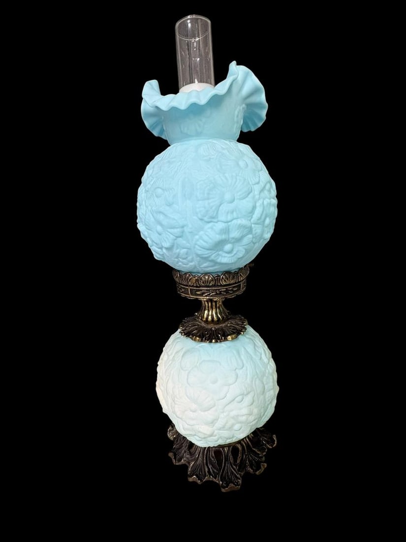 Vintage Fenton "Poppy" Gone With the Wind Blue Table Lamp - 5