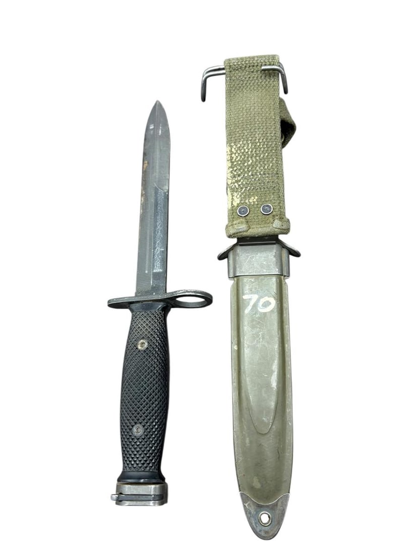 Lot of 8 Civil War & Other Items: Powder Flask, Cartridge Satchel, Boot Scabbard & Knifes & Bayone - 14