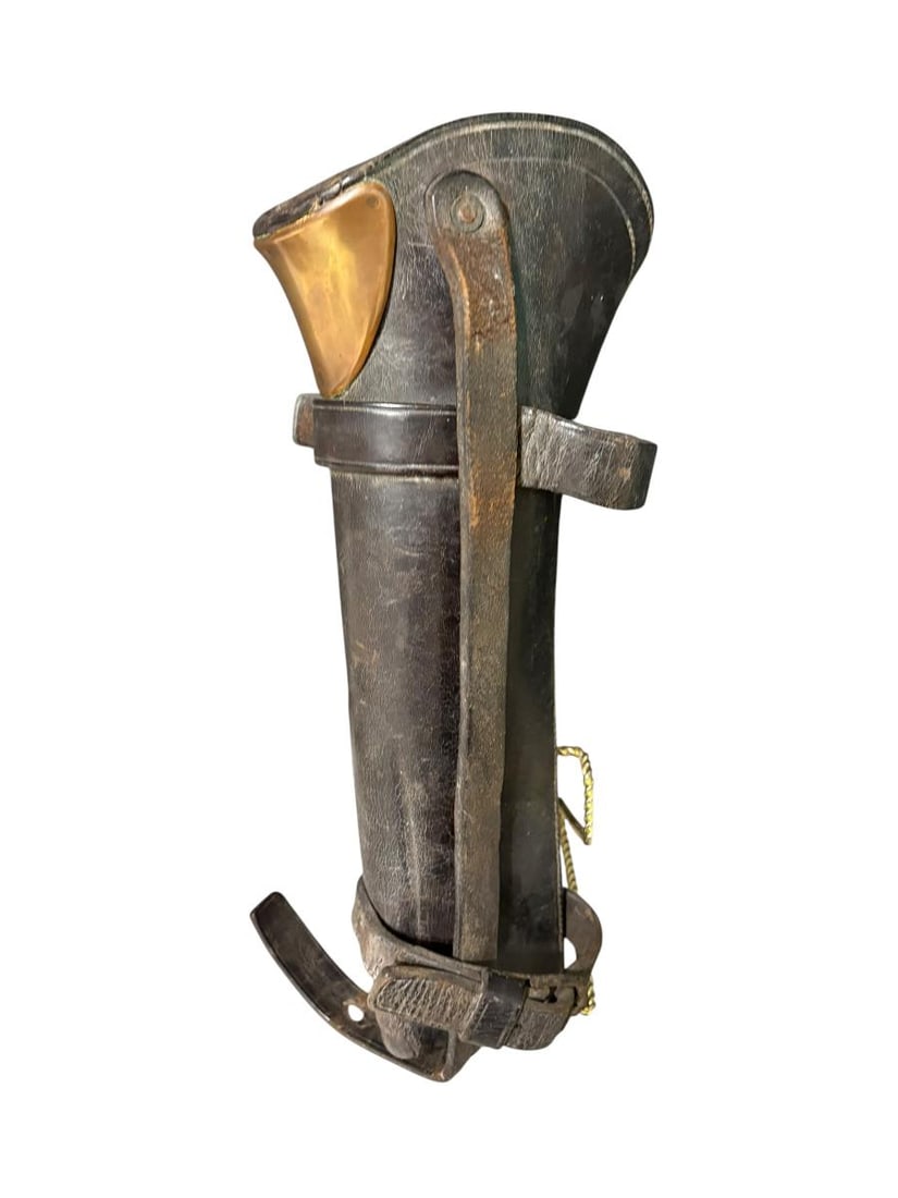 Lot of 8 Civil War & Other Items: Powder Flask, Cartridge Satchel, Boot Scabbard & Knifes & Bayone - 4