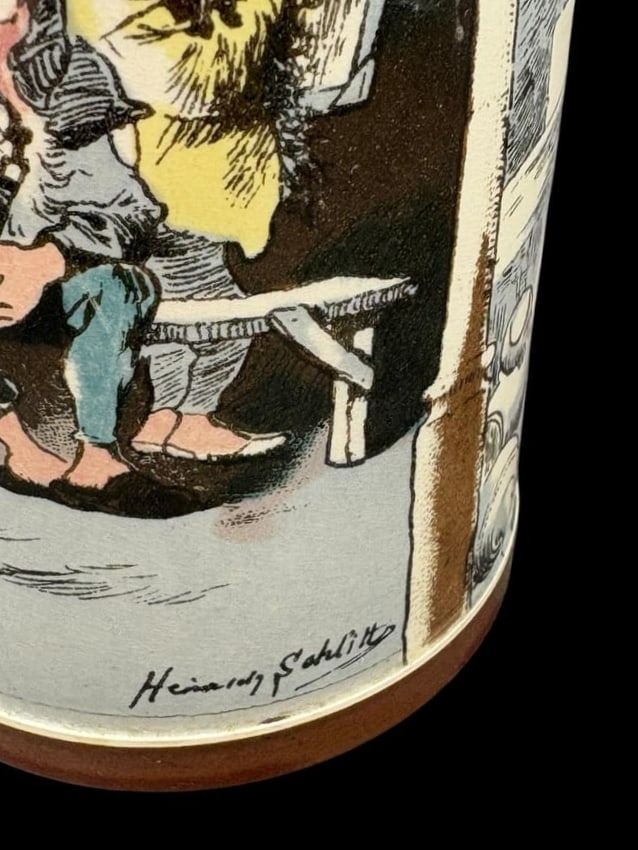 Mettlach Geschützt 1/2 Liter German 1909/727 Stein with Gnomes signed by Heinrich Schlitt - 5