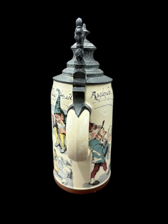 Mettlach Geschützt 1/2 Liter German 1909/727 Stein with Gnomes signed by Heinrich Schlitt - 8